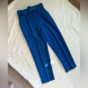 Zara PANTS W/ FABRIC-COVERED BELT High-waist Blue Size M
